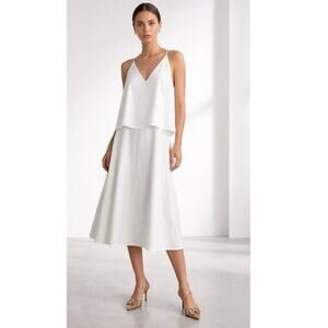 Adolfo Dominguez White layered dress Cotton Poplin Sz 40 Minimalist Quiet Lux